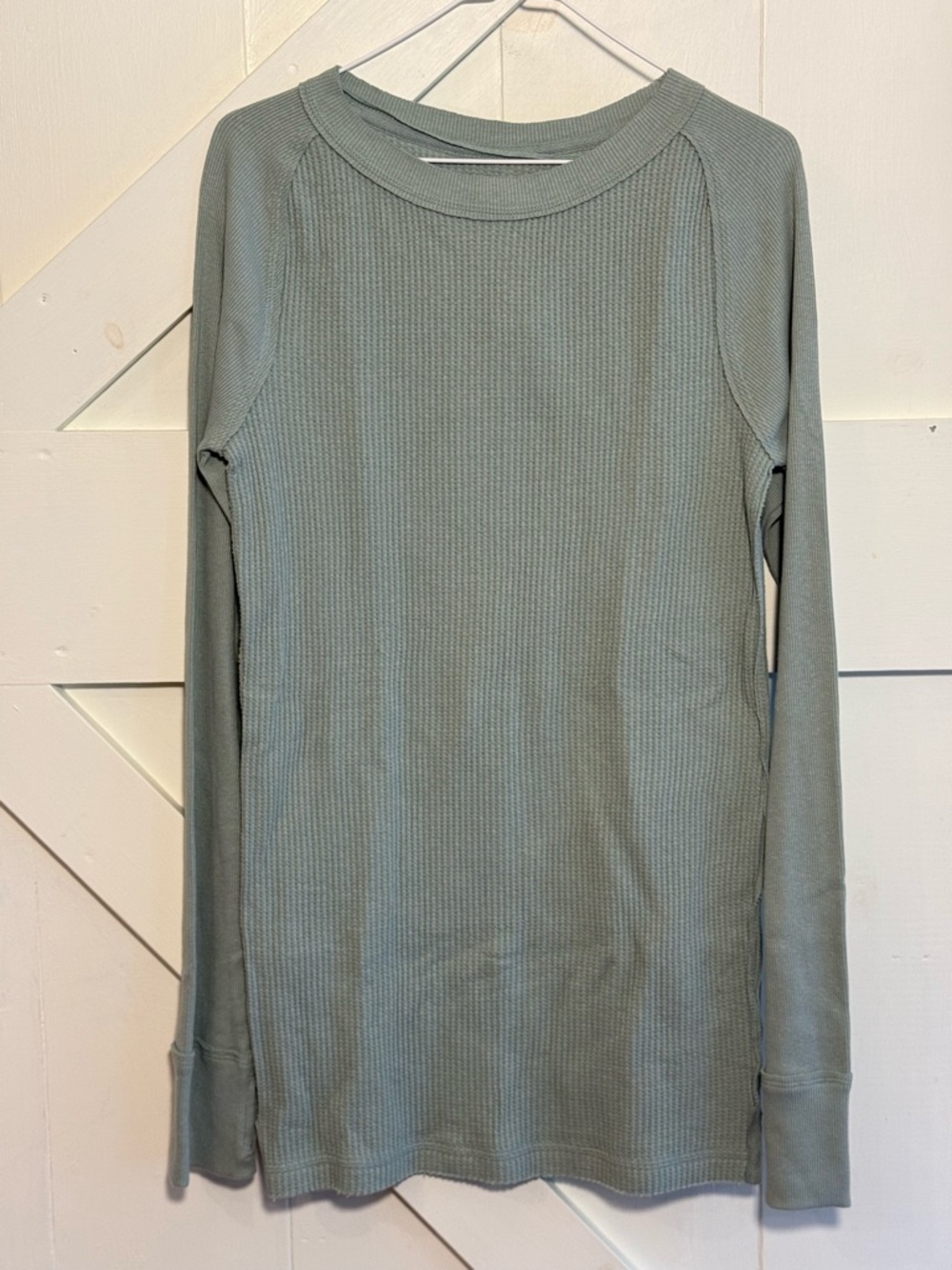Free People NWT Waffle Knit Thermal Long Sleeve Top Sage Green Medium